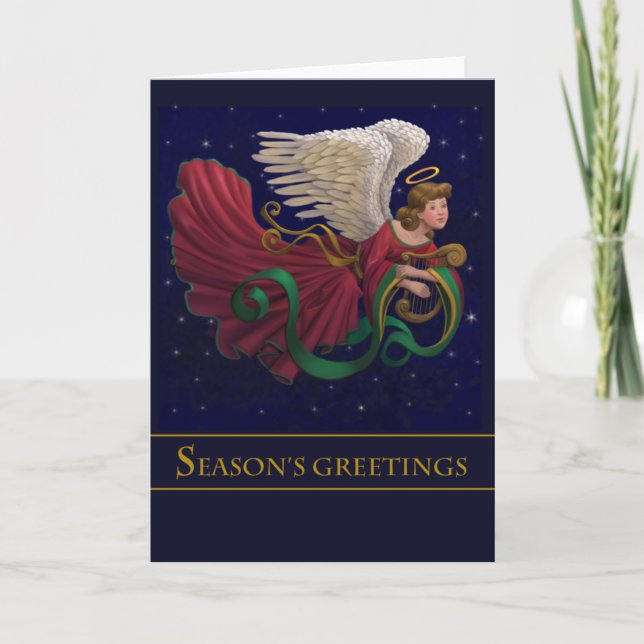 Harp Center - Christmas Angel With Harp Card (Front)