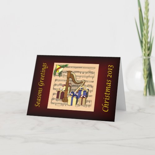 Harp  Christmas Gifts  Sheet Music Background Holiday Card