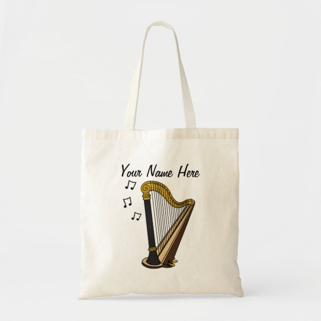 Harp Custom Tote Bag Harpist String Musician Gift (Front)