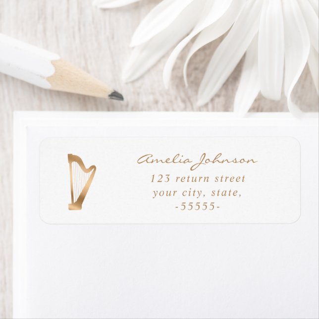 Harp Elegant Script Modern Gold White Music Label (Insitu)