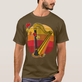 Harp Fall Harpist Autumn Thanksgiving String Music T-Shirt