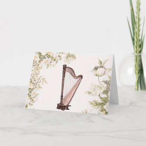 Harp  Flowers Greeting Card