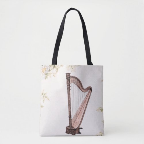 Harp  Flowers Tote Bag