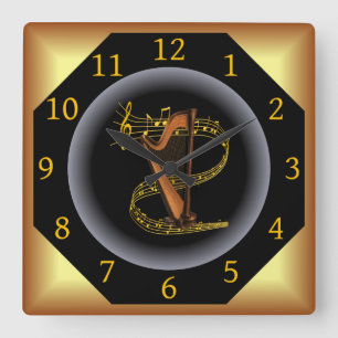 Harp ~ G clef ~ Musical Swirl ~ Spotlight ~* ~  Square Wall Clock