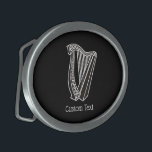 Harp Icon Belt Buckle<br><div class="desc">Black and white harp icon with Celtic knot decoration. Custom Text.</div>