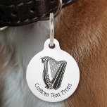 Harp Icon Pet ID Tag<br><div class="desc">Black and white harp icon with Celtic knot decoration. Custom Text.</div>
