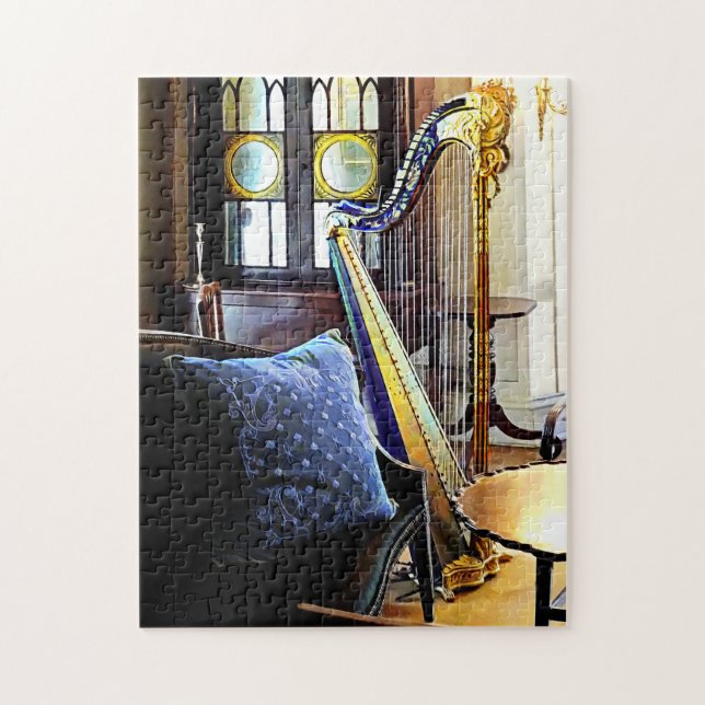 Harp In Music Room Jigsaw Puzzle (Vertical)