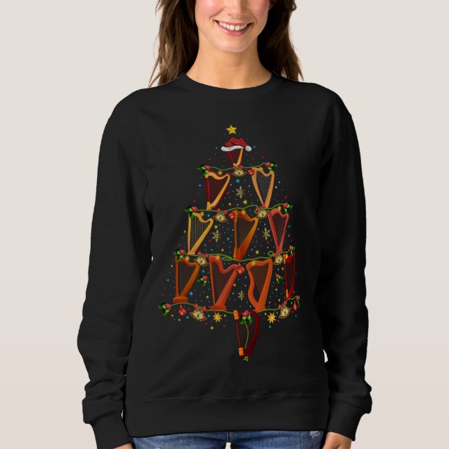 Harp Music Lover Xmas Santa Hat Harp Christmas Tre Sweatshirt (Front)