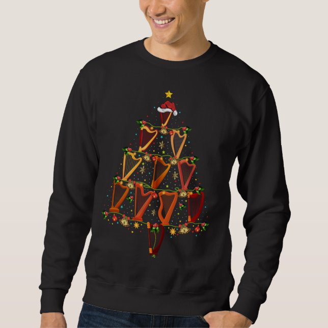 Harp Music Lover Xmas Santa Hat Harp Christmas Tre Sweatshirt (Front)