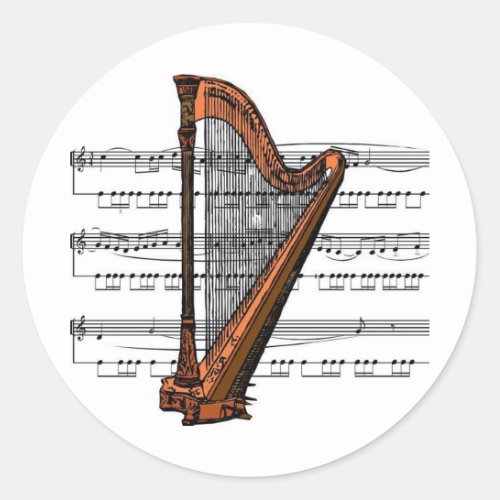 Harp musical 02 B Classic Round Sticker