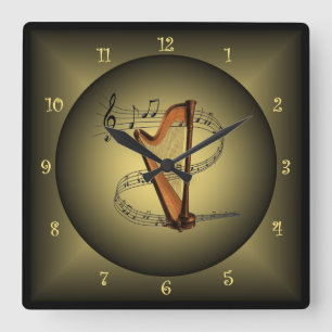 Harp ~ Musical Globe ~Musical Instrument ~Scale ~ Square Wall Clock