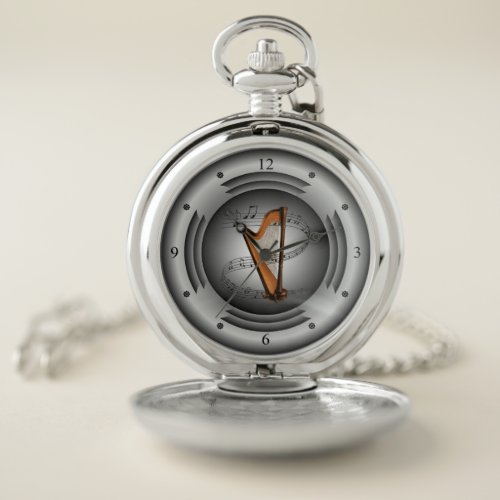 Harp  Musical Scroll  Silver Speaker  Pocket Watch