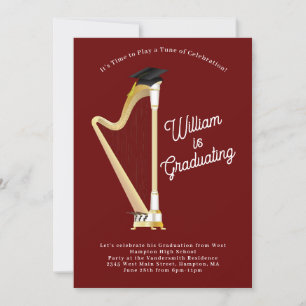 Harp Musician Graduation Party Music Invitation