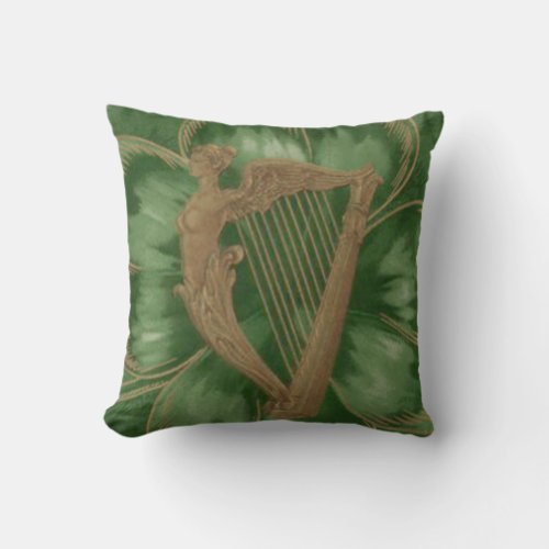 Harp of Erin Four Leaf Clover Green Throw Pillow