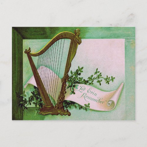 Harp of Erin Shamrock Green Postcard