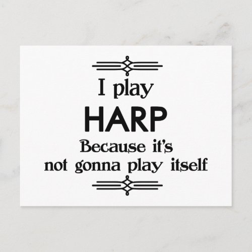 Harp _ Play Itself Funny Deco Music Postcard