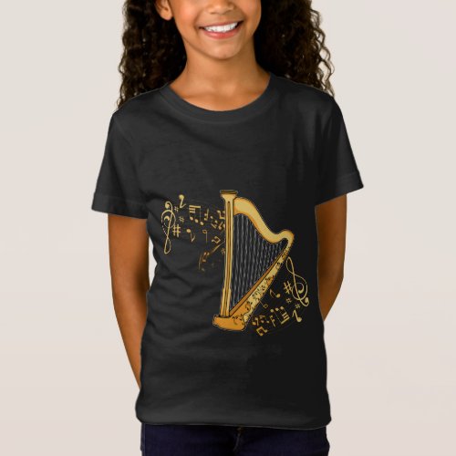 Harp Player Gift Girls Harpist Women Music Harp T_Shirt