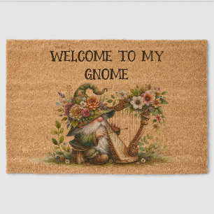 Harp Playing Garden Gnome Fiber Doormat