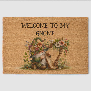 Harp Playing Garden Gnome Fiber Doormat