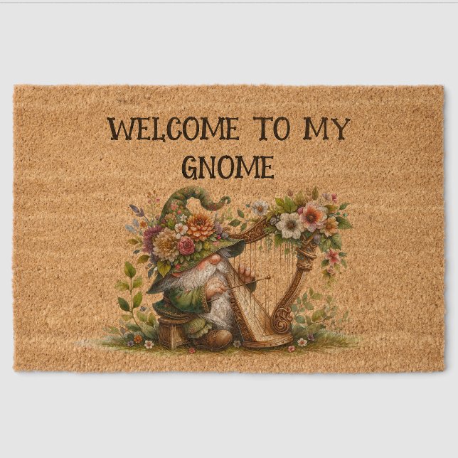 Harp Playing Garden Gnome Fiber Doormat (Front)