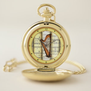 Harp ~ Rolled Sheet Music ~ Gold Ring ~ * ~ Pocket Watch