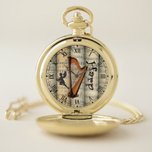 Harp ~ Rolled Vintage Sheet Music ~ Unique ~ Pocket Watch