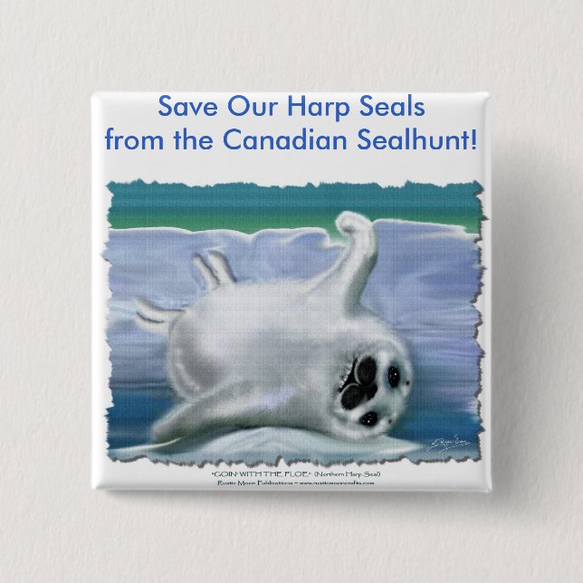 HARP SEAL BABY PINBACK BUTTON (Front)