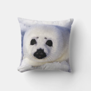 Harp seal pup ice Gulf of St. Lawrence, Throw Pillow
