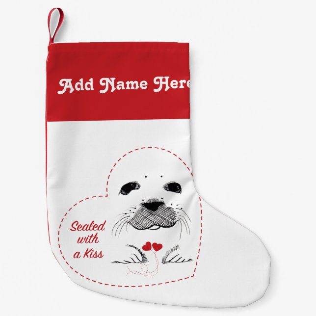Harp Seal Pup Sealed within a Heart Small Christmas Stocking (Front)