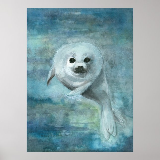 Harp Seal Watercolor Art Poster (Front)