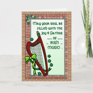Harp, Shamrocks, Irish Music Blessing Personalized Card