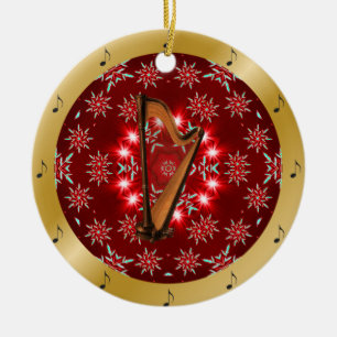 Harp ~ Silver ~ Red~ Gold ~ Christmas ~ Ceramic Ornament