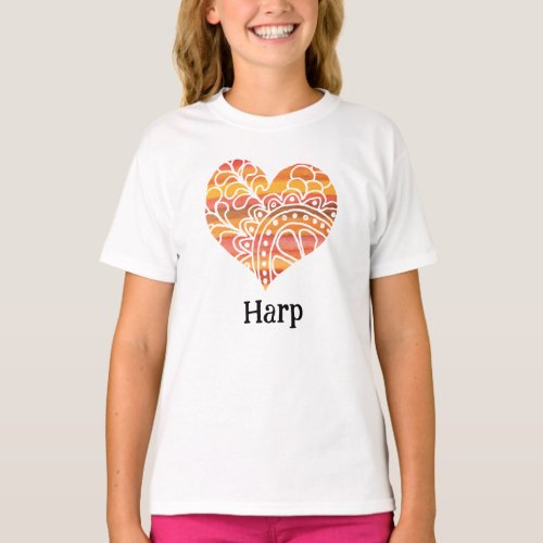 Harp Sunshine Yellow Orange Mandala Heart T-Shirt
