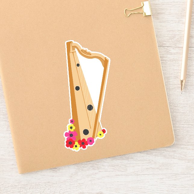 Harp With Flowers, Pretty Harpist Sticker (Notebook)