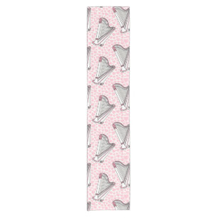 Harp With Pink Hearts, Harpist Musician Wedding Short Table Runner