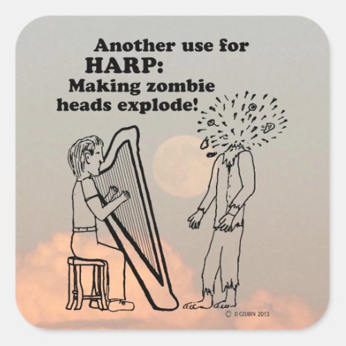 Harp Zombie Explode Square Sticker