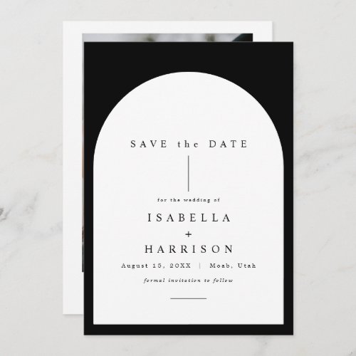 HARPER Black White Boho Arch Photo Save the Date Invitation