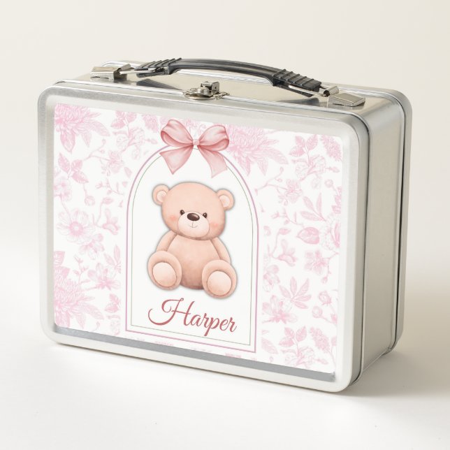 Harper | Custom Pink Teddy Bear Nursery Design  Metal Lunch Box (Front)