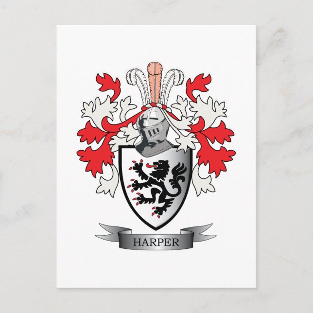 Harper Family Crest Coat of Arms Postcard (Front)