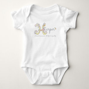 Harper girls name meaning H monogram hearts Baby Bodysuit