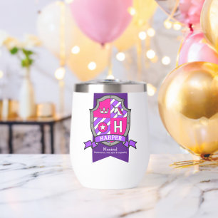 Harper letter H crest pink unicorn name meaning Thermal Wine Tumbler