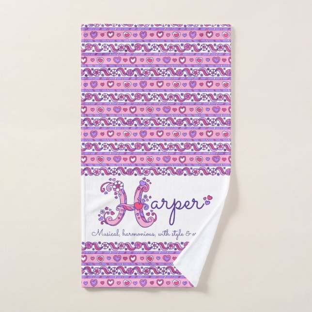 Harper name meaning flower heart pink  hand towel  (Hand Towel)