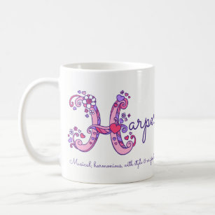 Harper name meaning heart flower H monogram mug