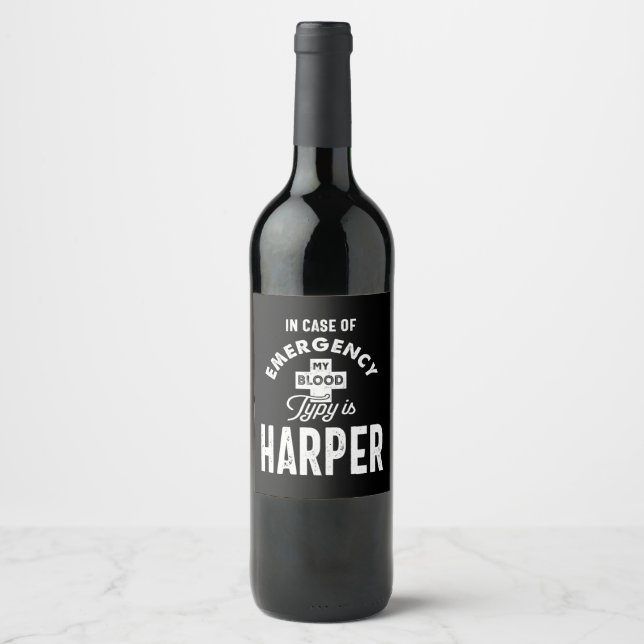 Harper Personalized Name Birthday Gift Wine Label (Front)