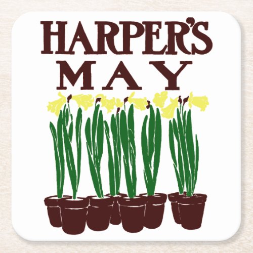 Harpers 1899 Edward Penfield Daffodils Square Paper Coaster