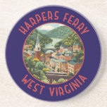 Harpers Ferry West Virginia Distressed Circle Coaster<br><div class="desc">Harpers Ferry retro vector travel design. Harpers Ferry is a town in West Virginia. Paths wind through Harpers Ferry National Historical Park,  which has 19th-century buildings.</div>