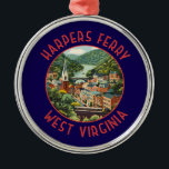 Harpers Ferry West Virginia Distressed Circle Metal Ornament<br><div class="desc">Harpers Ferry retro vector travel design. Harpers Ferry is a town in West Virginia. Paths wind through Harpers Ferry National Historical Park,  which has 19th-century buildings.</div>