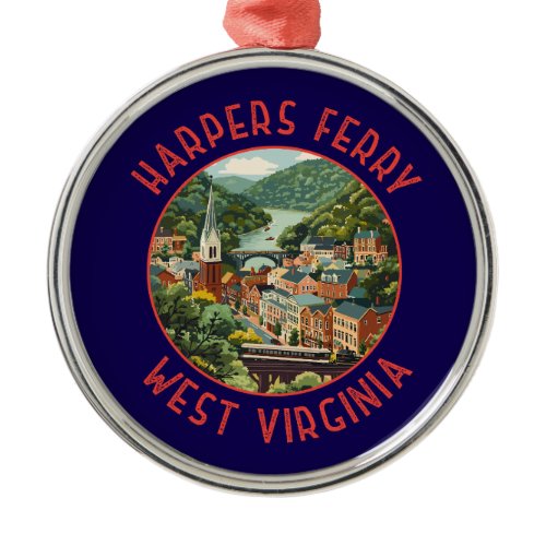 Harpers Ferry West Virginia Distressed Circle Metal Ornament