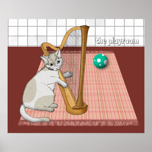 Harpist Cat in the Playroom Poster