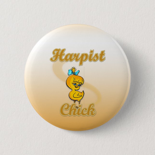Harpist Chick Pinback Button (Front)